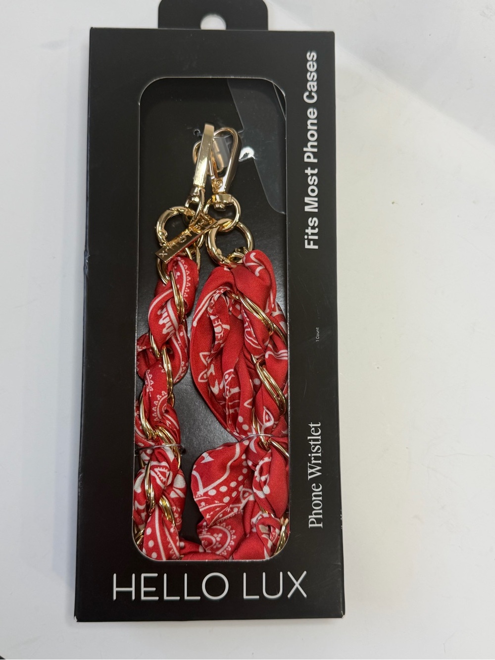 Hello Lux Red Bandana-Print Phone Wristlet with Gold Hardware